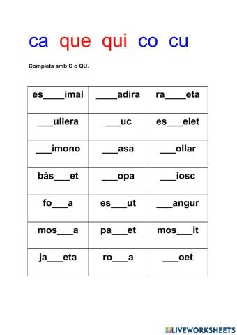Paraules amb ca,que, qui, co, cu