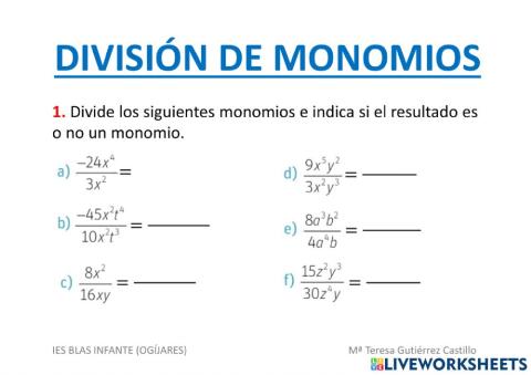 División de un polinomio por un monomio
