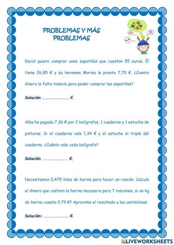 Problemas números decimales