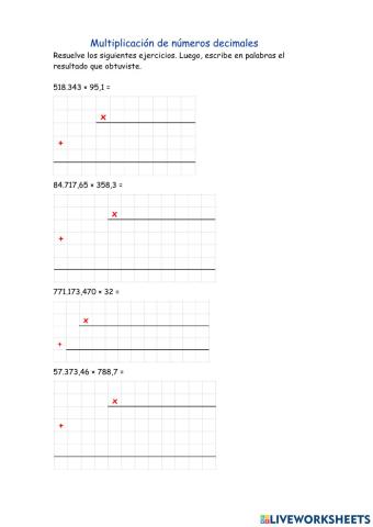 Multiplicación con números decimales