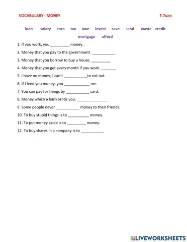 Vocabulary - money