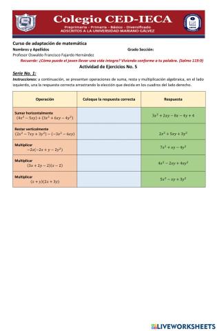 Actividad de ejercicios No. 5. MATEMÁTICAS