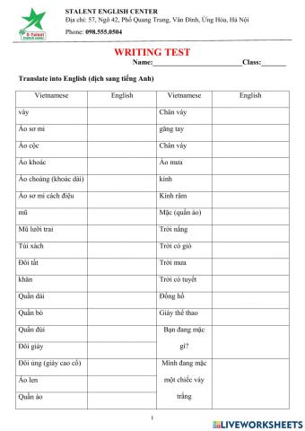 Writing Theme 4- Clothes