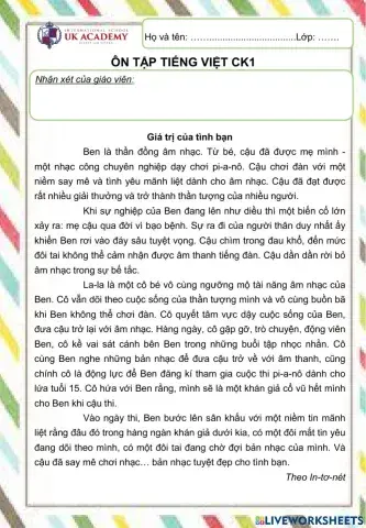 Tiếng Việt 5 - Ôn tập cuối kì 1