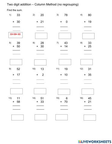 Two digit addtion column method