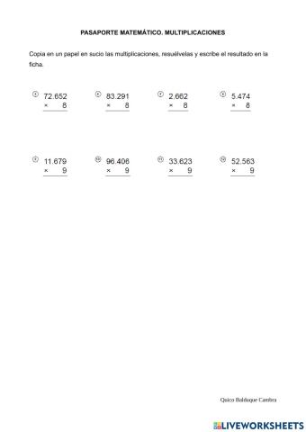 Multiplicaciones por 8, por 9