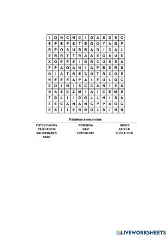 Sopa de letras matemática