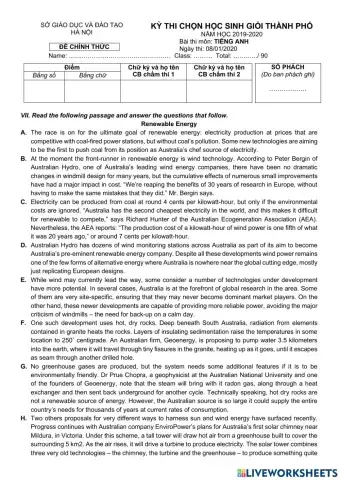 ĐỀ HSG TP 2019 - 2020 (Part 2 - reading)