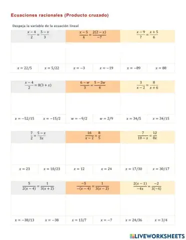 III.2.1. Ecuaciones lineales racionales producto cruzado