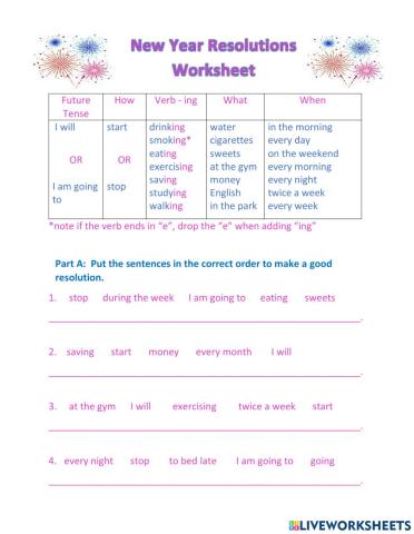 New Year Resolutions Practice