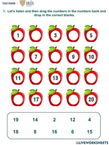 Sunny-Worksheet about Number 1-20