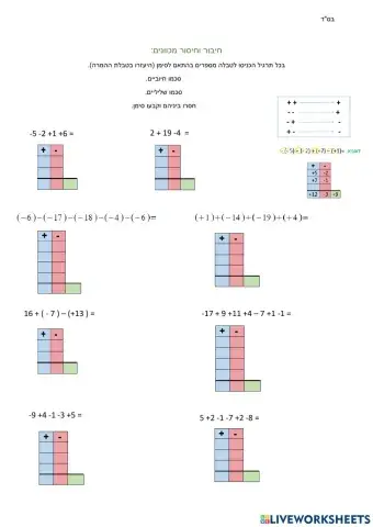 חיבור וחיסור מכוונים בטבלה