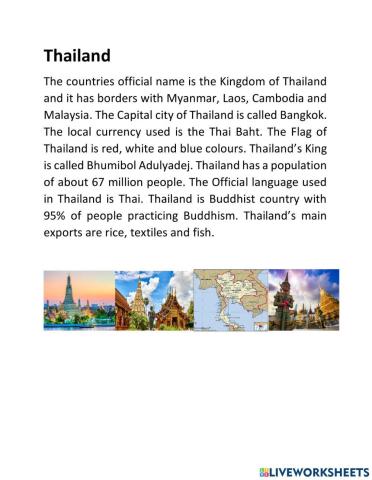 Reading Comprehension of Thailand Unit 4