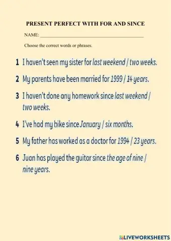 Present perfect with for and since