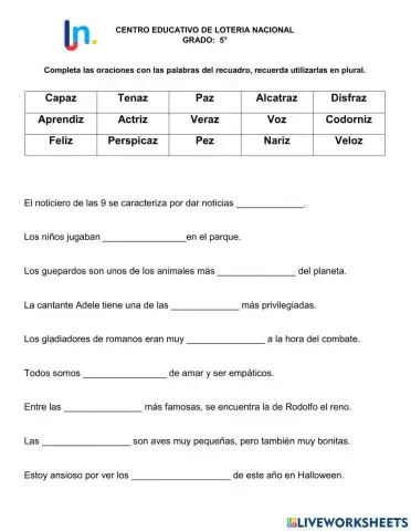 Plural de palabras con z