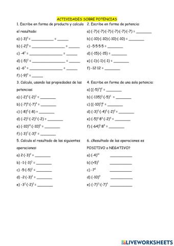 Potencias de números enteros