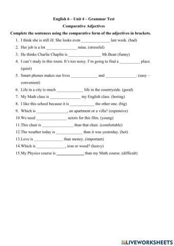 English 6 - Unit 4 - Grammar Test