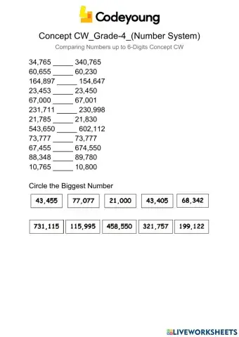 Comparing Numbers up to 6-Digits Concept CW