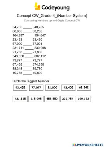 Comparing Numbers up to 6-Digits Concept CW