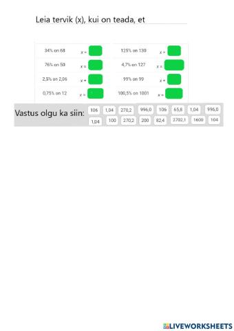 Terviku leidmine osamäära ja osa järgi