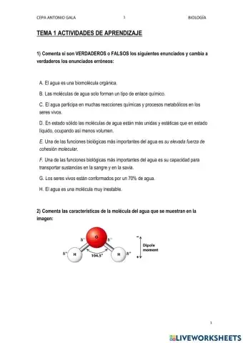 Bioelementos, agua y sales minerales