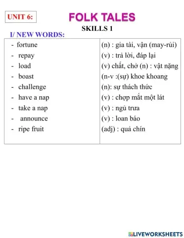 English 8- unit 6- skills 1