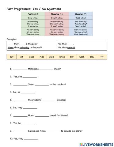 Past Progressive - Yes - No Questions