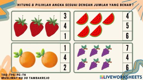 Berhitung & memilih angka sesuai dengan jumlah yang benar