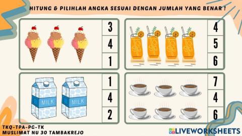Berhitung dan memilih angka sesuai dengan jumlah yang benar