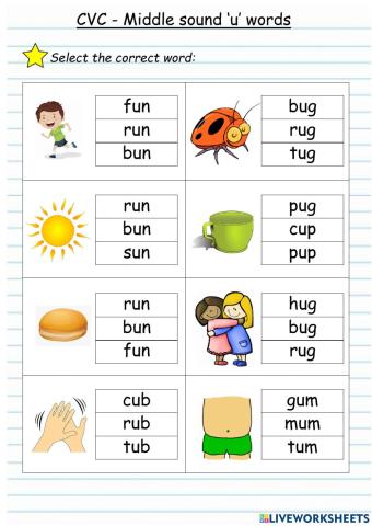 CVC - Middle letter 'u'