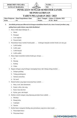 Soal PTS Ganjil IPA kelas 4 2022-2023