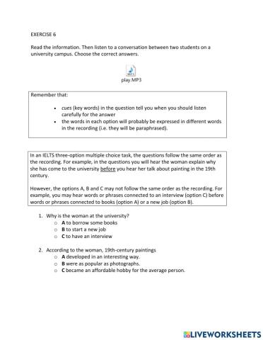 IE1. Unit 6, Listening, Exercise 6
