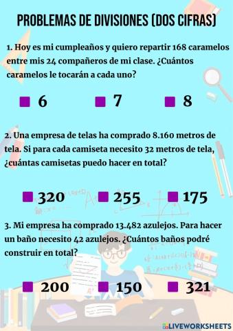 Problemas de división (dos cifras)