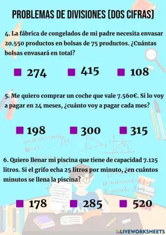 Problemas de división (dos cifras)