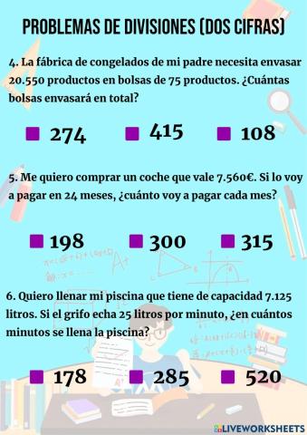 Problemas de división (dos cifras)