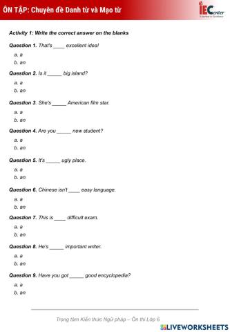 Revision: Nouns & Articles