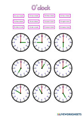 Telling the time. O'clock