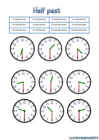 Telling the time. Half past.