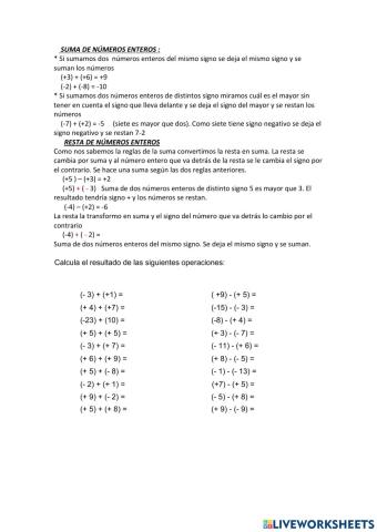 Suma y resta de números enteros