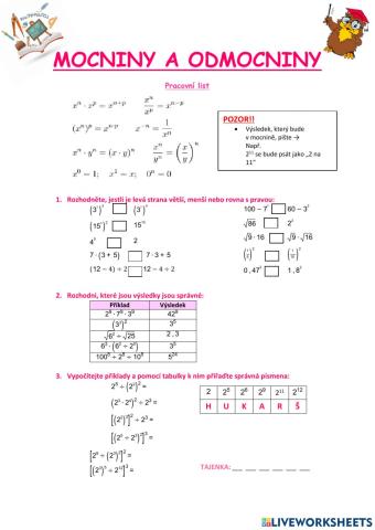 Pracovní list - mocniny a odmocniny