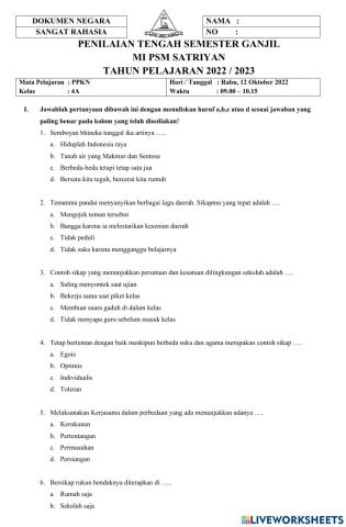 Soal PTS Ganil mapel PPKN kelas 4 2022-2023
