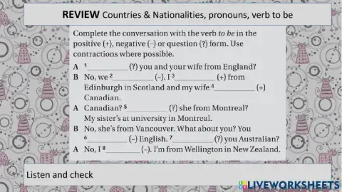 Countries and Nationalities,pronouns,verb to be