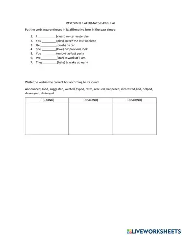 Past simple affirmative-regulars