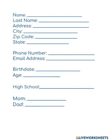 Personal Information Fill In