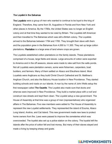 Loyalist In the Bahamas