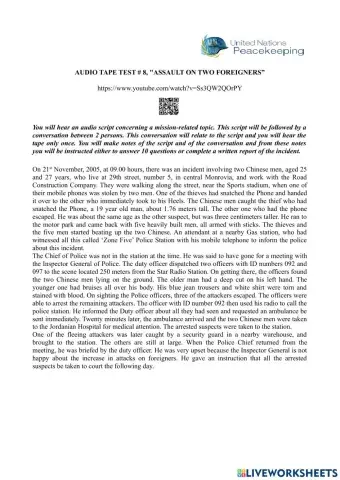 Audio tape test - 8, -assault on two foreigners”