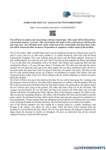 Audio tape test - 8, -assault on two foreigners”