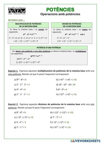 Operacions amb potències