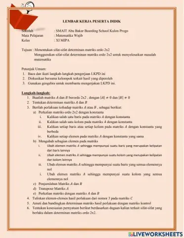 Sifat Determinan matriks ordo 2x2