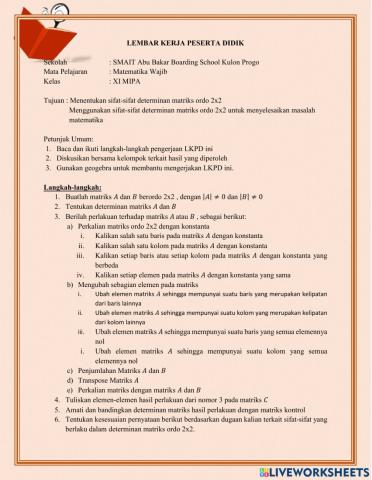 Sifat Determinan matriks ordo 2x2